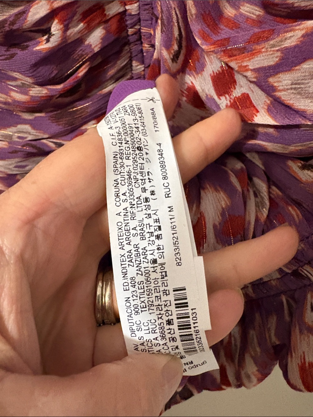 Zara Purple Abstract Ruched Cutout Mini Dress M - Picture 4 of 5